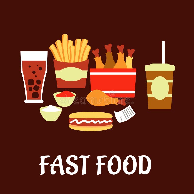 Les casse-croûte et les boissons d'aliments de préparation rapide ont placé dans le style plat illustration libre de droits Les casse-croûte et les boissons d'aliments de préparation rapide ont placé dans le style plat illustration libre de droits
