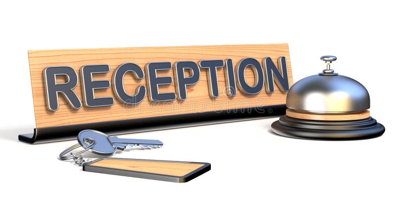 Les clés, la cloche de réception et la réception signent 3D illustration de vecteur Les clés, la cloche de réception et la réception signent 3D illustration de vecteur
