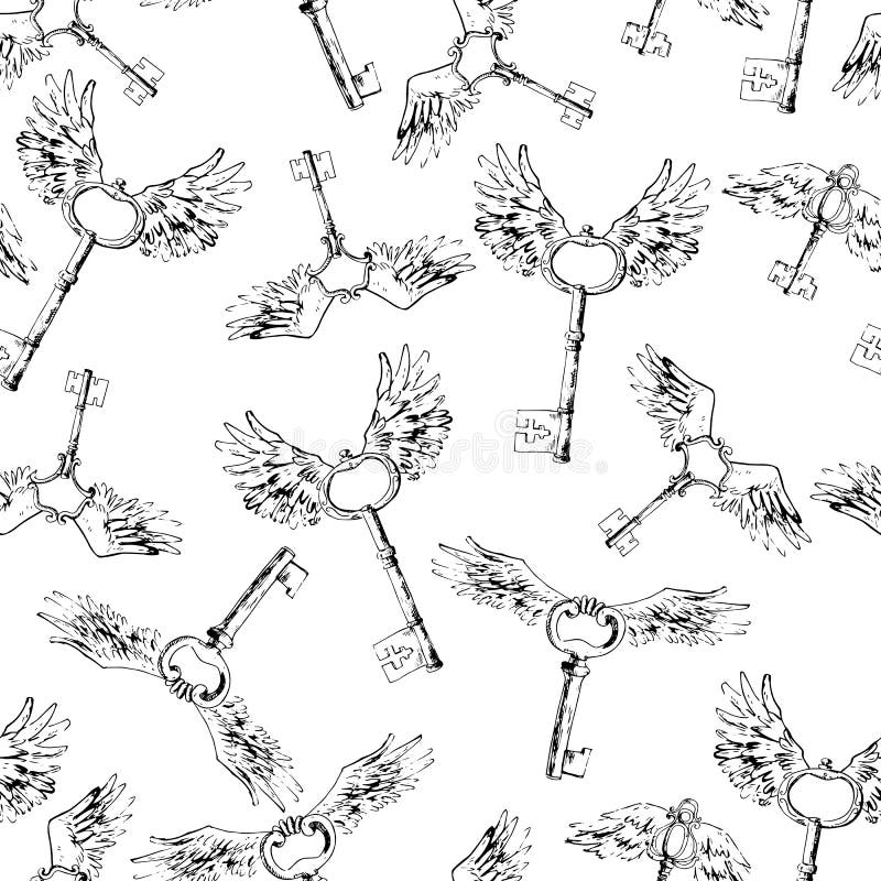Les clés magiques de vol, dirigent le modèle sans couture Victoire du ` s d'oiseau belle illustration libre de droits Les clés magiques de vol, dirigent le modèle sans couture Victoire du ` s d'oiseau belle illustration libre de droits
