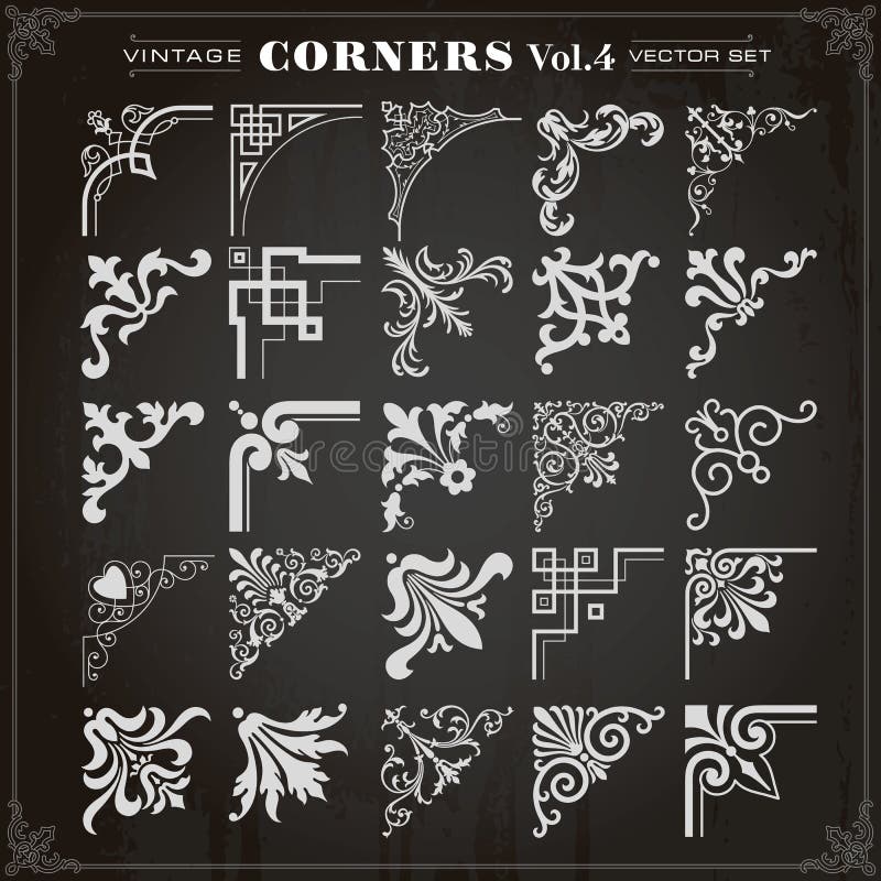Les coins et les frontières d'éléments de conception de vintage ont placé 4 illustration libre de droits Les coins et les frontières d'éléments de conception de vintage ont placé 4 illustration libre de droits
