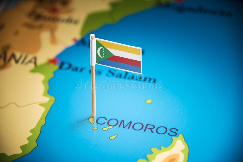 Comoros marked with a flag on the map. Comoros marked with a flag on the map.