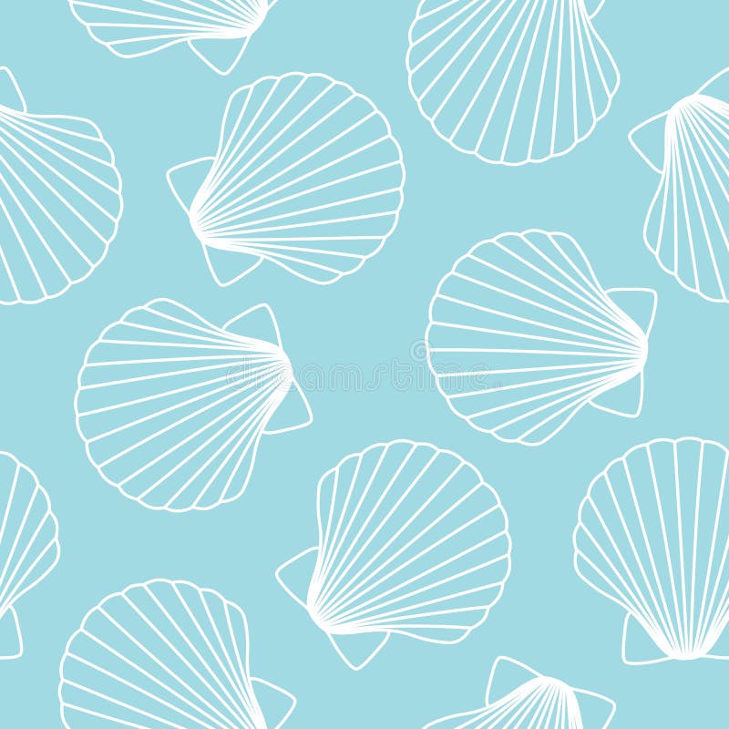 Les coquillages blancs sur la coquille bleue d'océan de mer de fond modèlent le seaml illustration de vecteur Les coquillages blancs sur la coquille bleue d'océan de mer de fond modèlent le seaml illustration de vecteur