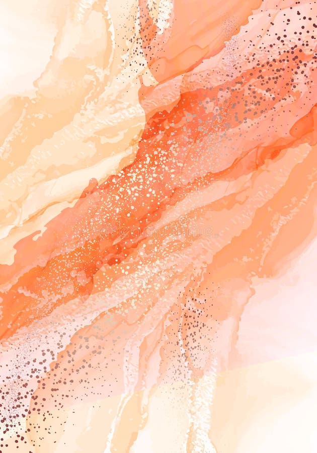 Les couleurs chaudes en eau tourbillonnent l'écoulement de liquide orange de corail avec l'éclaboussure d'or. Fond à la mode créat