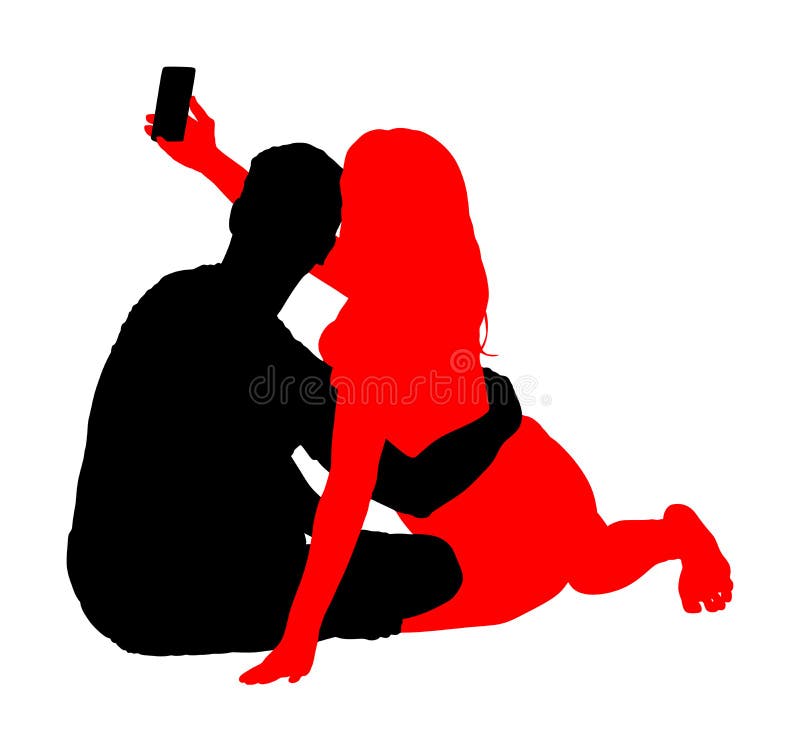 Les couples heureux dans l'amour prennent la silhouette de vecteur de selfie illustration libre de droits Les couples heureux dans l'amour prennent la silhouette de vecteur de selfie illustration libre de droits