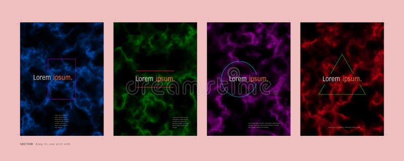 Les couvertures minimales conçoivent l'ensemble, résumé coloré sur le fond foncé, inspiration moderne à la mode de calibre pour v illustration stock Les couvertures minimales conçoivent l'ensemble, résumé coloré sur le fond foncé, inspiration moderne à la mode de calibre pour v illustration stock