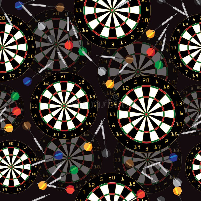 Darts Target and darts, vector seamless background. Darts Target and darts, vector seamless background