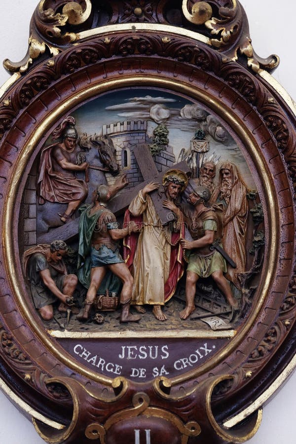 2nd Stations of the Cross, Jesus is given his cross, Carthusian monastery in Pleterje, Slovenia. 2nd Stations of the Cross, Jesus is given his cross, Carthusian monastery in Pleterje, Slovenia.