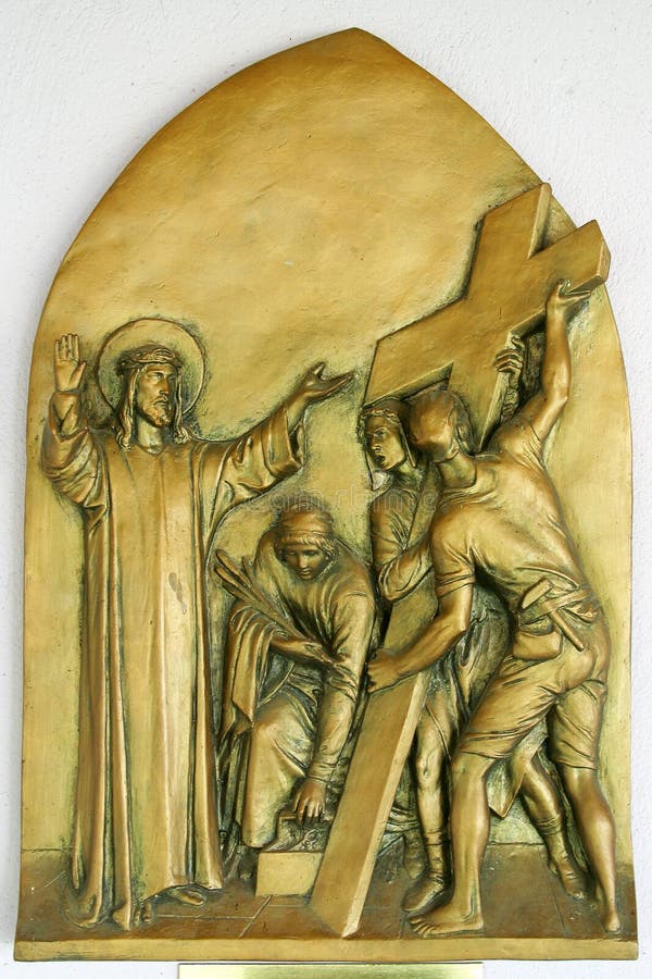 2nd Stations of the Cross, Jesus is given his cross, parish church of the Holy Trinity in Zagreb, Croatia. 2nd Stations of the Cross, Jesus is given his cross, parish church of the Holy Trinity in Zagreb, Croatia