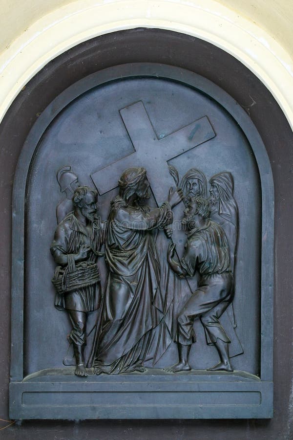 2nd Stations of the Cross, Jesus is given his cross, St Francis Xavier`s Church in Zagreb, Croatia. 2nd Stations of the Cross, Jesus is given his cross, St Francis Xavier`s Church in Zagreb, Croatia