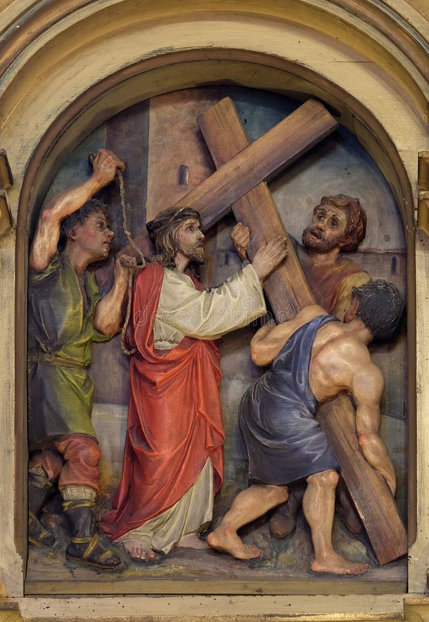 2nd Stations of the Cross, Jesus is given his cross, Saint John the Baptist church in Zagreb, Croatia. 2nd Stations of the Cross, Jesus is given his cross, Saint John the Baptist church in Zagreb, Croatia