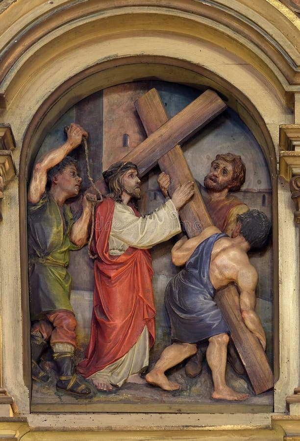 2nd Stations of the Cross, Jesus is given his cross, Saint John the Baptist church in Zagreb, Croatia. 2nd Stations of the Cross, Jesus is given his cross, Saint John the Baptist church in Zagreb, Croatia