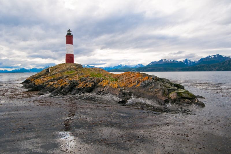 Les Eclaireurs Leuchtturm, Spürhundkanal, Ushuaia stockfotografie Les Eclaireurs Leuchtturm, Spürhundkanal, Ushuaia stockfotografie