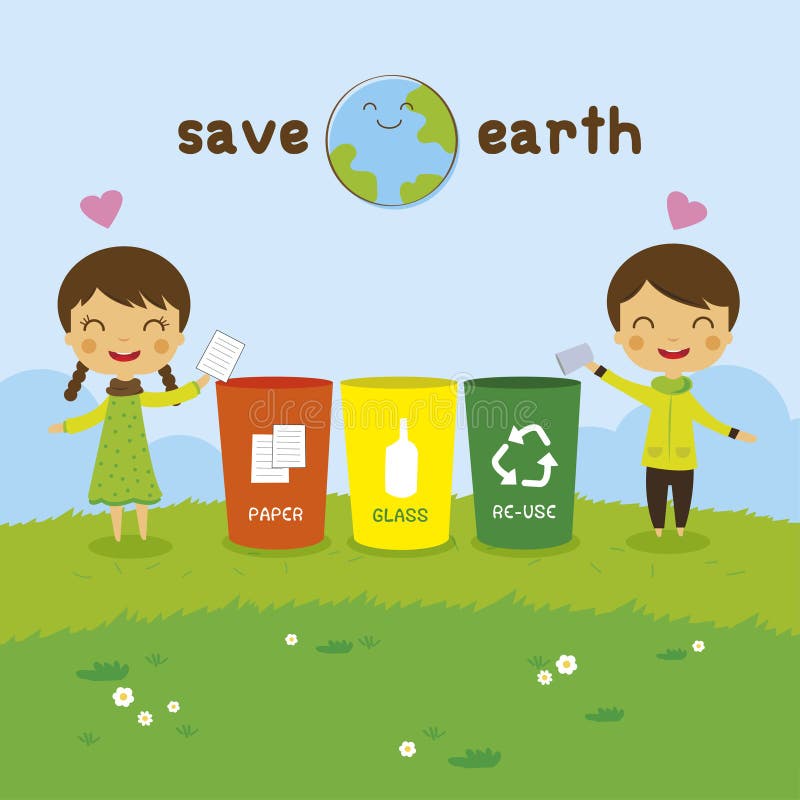 Les enfants de bande dessinée sauvent la terre illustration de vecteur Les enfants de bande dessinée sauvent la terre illustration de vecteur