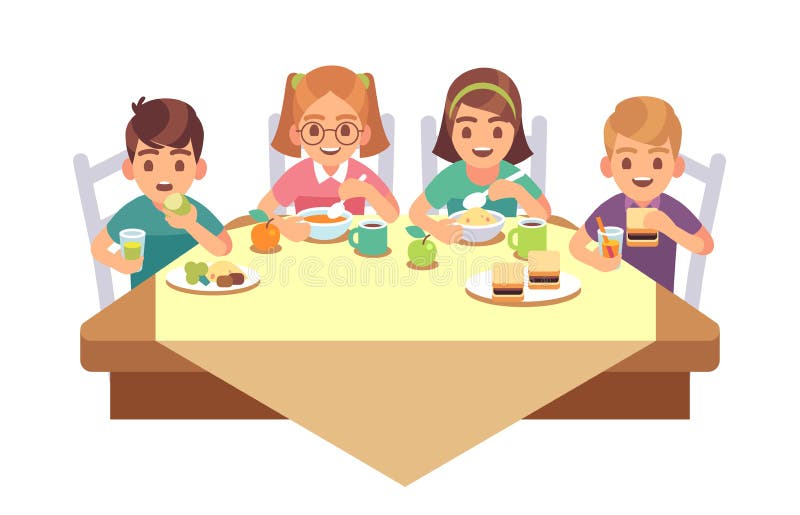 Les enfants mangent ensemble Enfants mangeant des aliments de préparation rapide d'enfant de restaurant de café de dîner de d