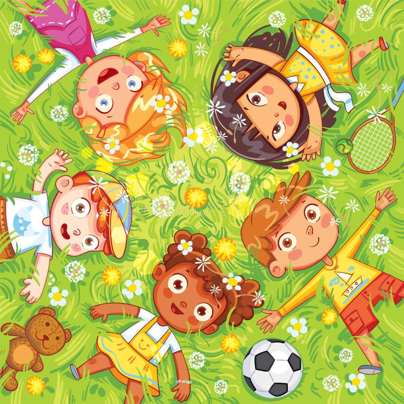Les enfants se trouvent sur le pré illustration libre de droits Les enfants se trouvent sur le pré illustration libre de droits