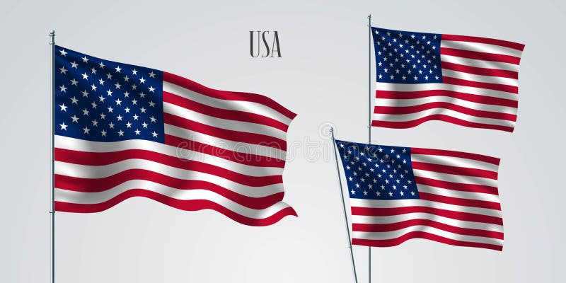 Les Etats-Unis ondulant l'ensemble de drapeau d'illustration de vecteur illustration stock Les Etats-Unis ondulant l'ensemble de drapeau d'illustration de vecteur illustration stock