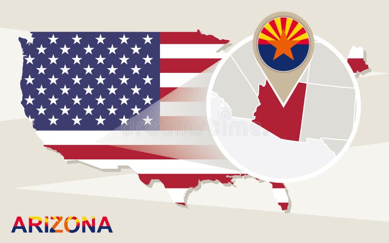 Les Etats-Unis tracent avec l'état magnifié de l'Arizona Drapeau et carte de l'Arizona illustration de vecteur Les Etats-Unis tracent avec l'état magnifié de l'Arizona Drapeau et carte de l'Arizona illustration de vecteur