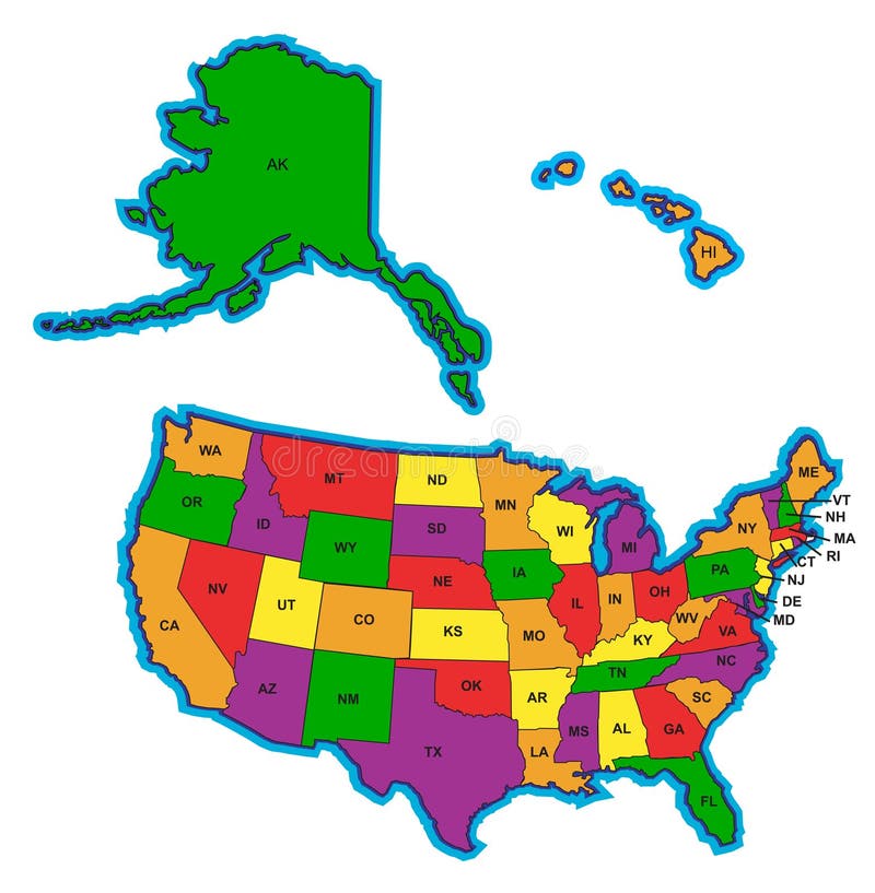 Les Etats-Unis tracent en couleurs illustration libre de droits Les Etats-Unis tracent en couleurs illustration libre de droits