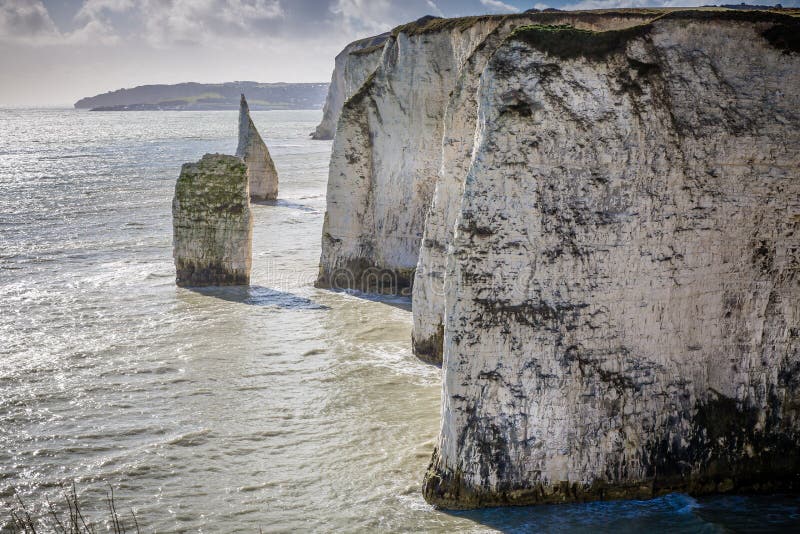 Les falaises de craie côtières s'approchent de vieux Harry Rocks, Swanage, Dorset, R-U photographie stock Les falaises de craie côtières s'approchent de vieux Harry Rocks, Swanage, Dorset, R-U photographie stock