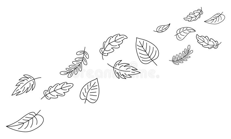 Les feuilles d'automne en style doodé tombent. feuilles tombantes sur l'arrière-plan diagonal. feuille de contour noir illustration de vecteur