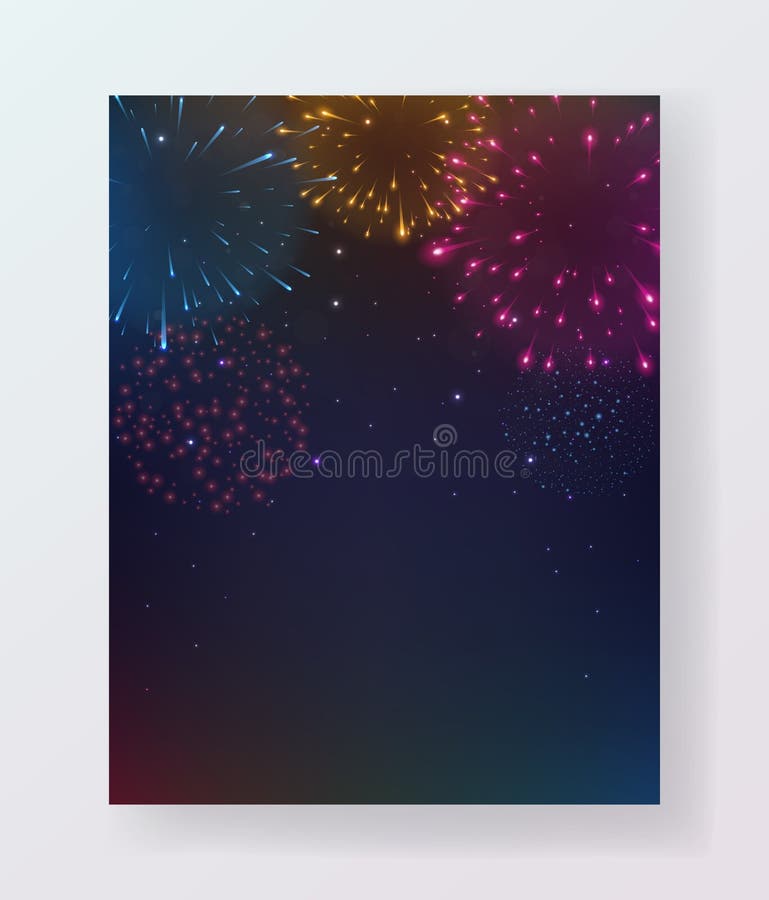 Illustration of Colorful fireworks party celebrations flyer design. Illustration of Colorful fireworks party celebrations flyer design