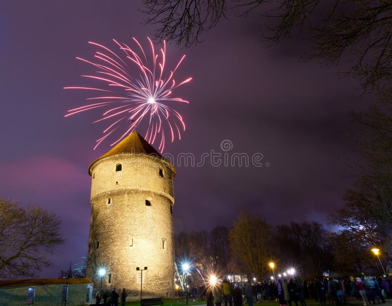 New Year's fireworks near Kiek in de Kok tower in Tallinn, Estonia. New Year's fireworks near Kiek in de Kok tower in Tallinn, Estonia