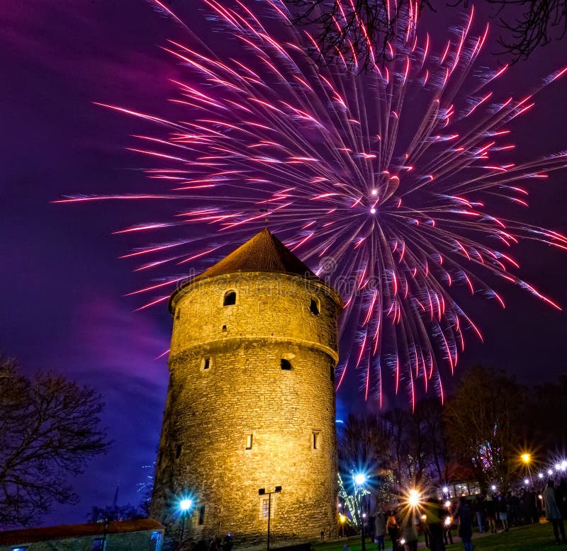 New Year's fireworks near Kiek in de Kok tower in Tallinn, Estonia. New Year's fireworks near Kiek in de Kok tower in Tallinn, Estonia