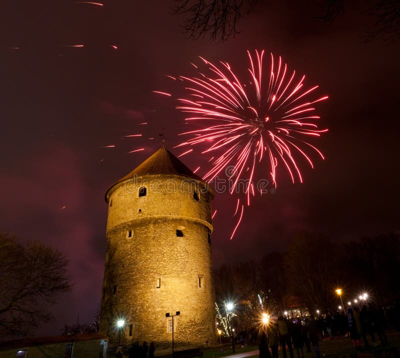 New Year's fireworks near Kiek in de Kok tower in Tallinn, Estonia. New Year's fireworks near Kiek in de Kok tower in Tallinn, Estonia