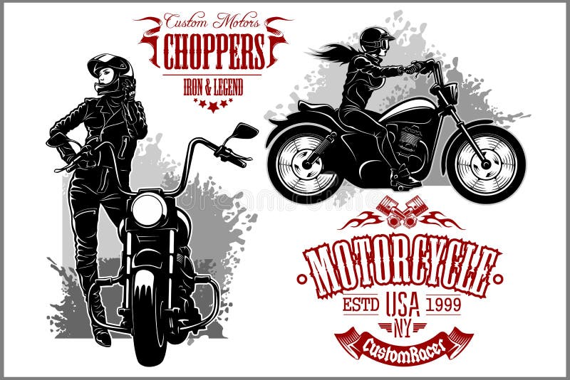 Les filles montent une motocyclette Conception d'affiche de partie de cycliste Illustration de vecteur illustration stock Les filles montent une motocyclette Conception d'affiche de partie de cycliste Illustration de vecteur illustration stock