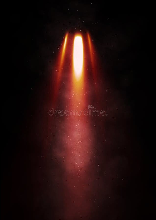 Flames erupt from a rocket on a black background. Flames erupt from a rocket on a black background