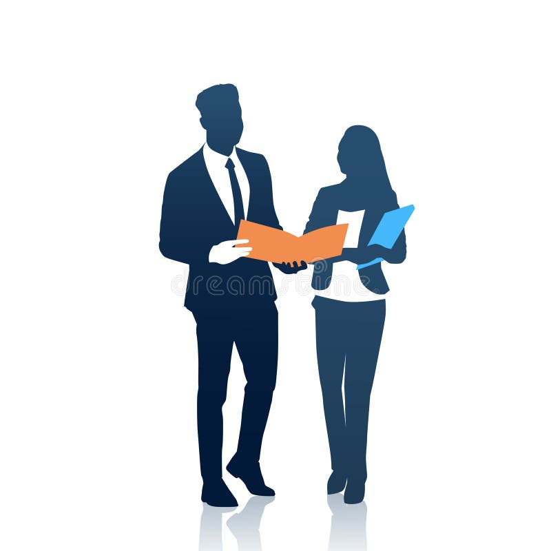 Les gens d'affaires équipent et les dossiers de document de Team Silhouette Businesspeople Couple Hold de femme illustration libre de droits Les gens d'affaires équipent et les dossiers de document de Team Silhouette Businesspeople Couple Hold de femme illustration libre de droits