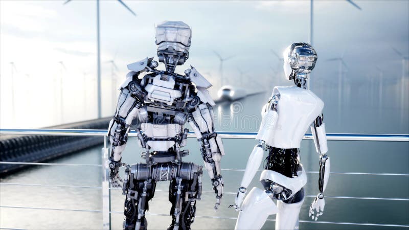 Les gens et les robots Station de Sci fi Transport futuriste de monorail Concept d'avenir rendu 3d illustration libre de droits Les gens et les robots Station de Sci fi Transport futuriste de monorail Concept d'avenir rendu 3d illustration libre de droits