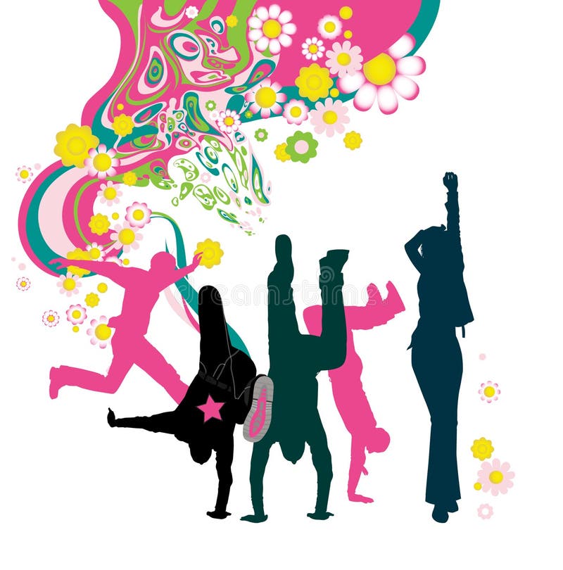 les gens floraux de fond silhouettent des jeunes illustration libre de droits les gens floraux de fond silhouettent des jeunes illustration libre de droits