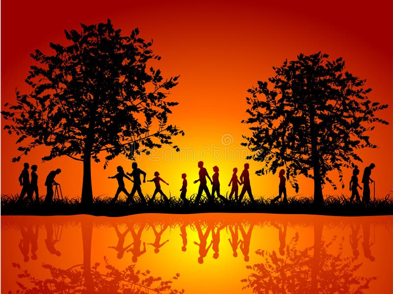 Les gens marchant dans la campagne illustration stock Les gens marchant dans la campagne illustration stock