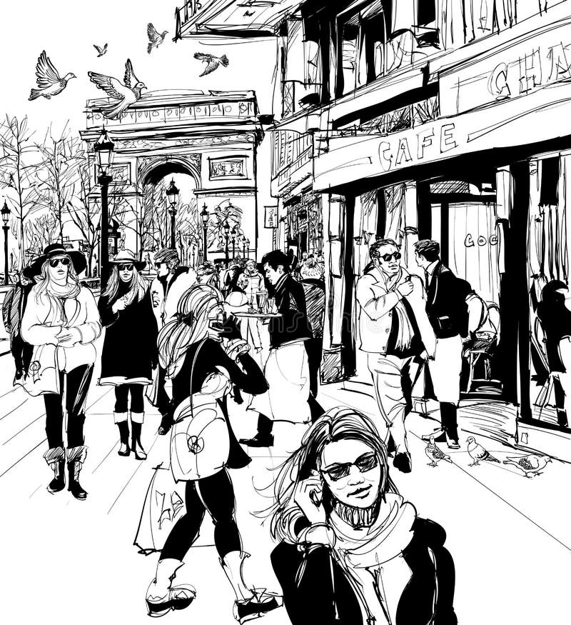 Les gens marchant à l'avenue de Champs-Elysees à Paris illustration libre de droits Les gens marchant à l'avenue de Champs-Elysees à Paris illustration libre de droits