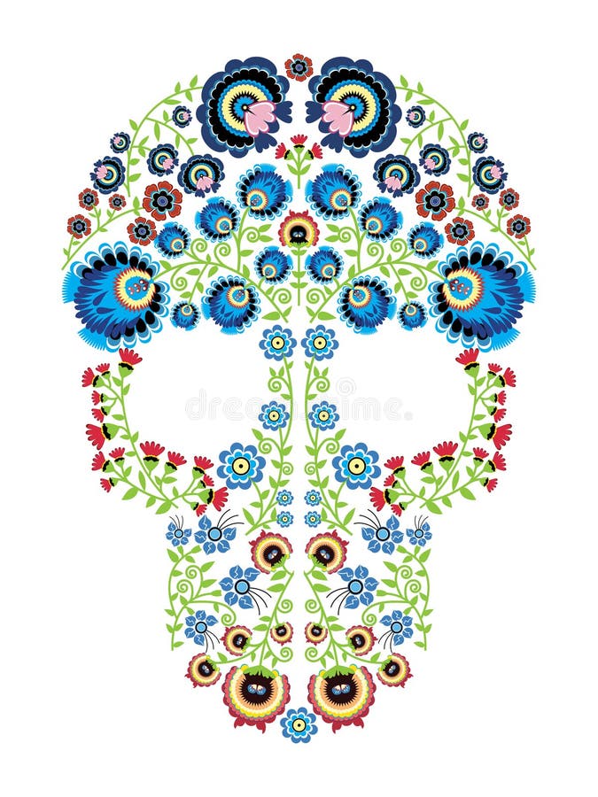 Les gens polonais colorés ont inspiré par art mexicain traditionnel de crâne de sucre avec les éléments floraux de modèle illustration libre de droits Les gens polonais colorés ont inspiré par art mexicain traditionnel de crâne de sucre avec les éléments floraux de modèle illustration libre de droits