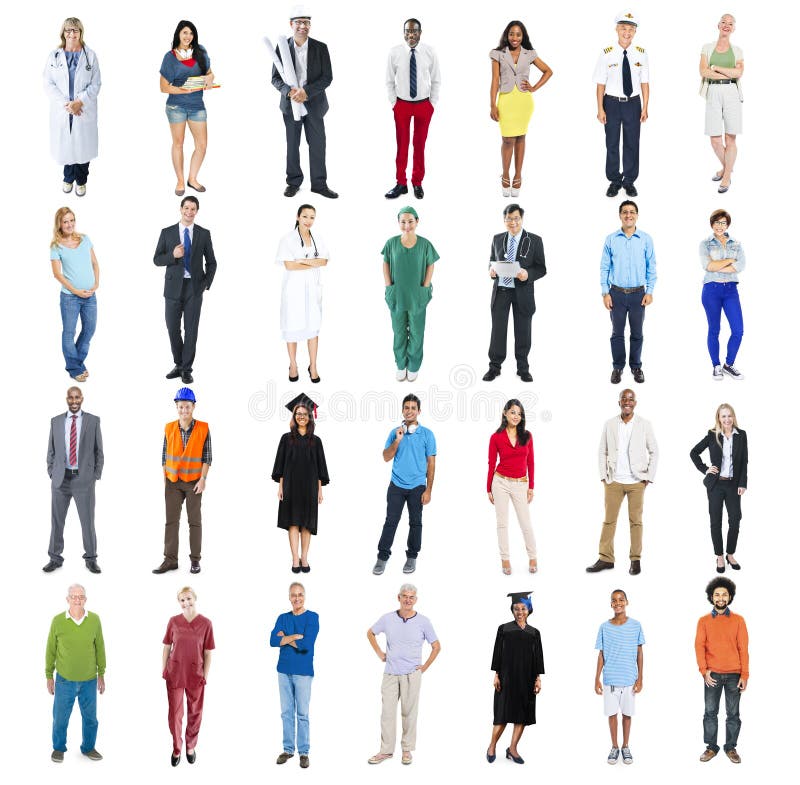 Les gens se tenant dans une rangée d'isolement sur le blanc photos libres de droits Les gens se tenant dans une rangée d'isolement sur le blanc photos libres de droits