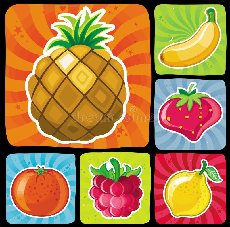 Les graphismes fruités colorés ont placé 2 illustration de vecteur Les graphismes fruités colorés ont placé 2 illustration de vecteur
