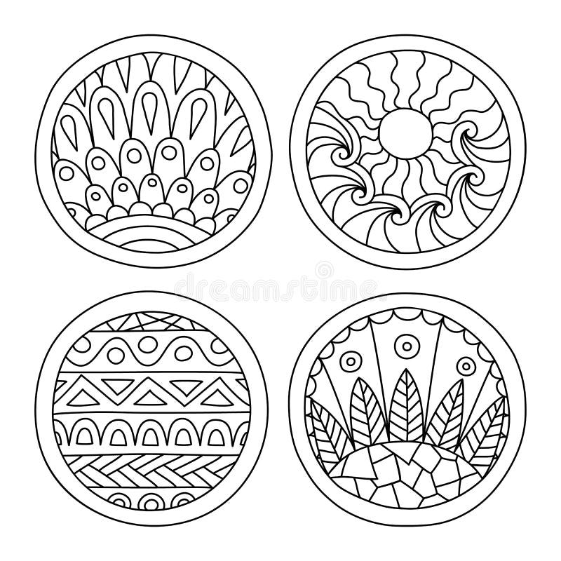 Doodles filled circles set. Hand drawn graphic elements. Boho and ethnic style mandala. Coloring pages. Decorative art for birthday cards, wedding and baby shower invitations, scrapbooking etc. Doodles filled circles set. Hand drawn graphic elements. Boho and ethnic style mandala. Coloring pages. Decorative art for birthday cards, wedding and baby shower invitations, scrapbooking etc.
