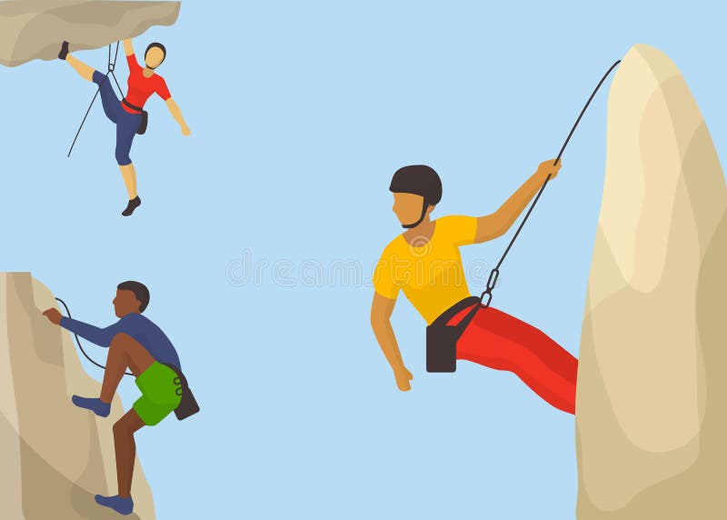 Les grimpeurs de roche dans le casque de protection montent une illustration de vecteur de montagne Homme caucasien et africain e illustration libre de droits Les grimpeurs de roche dans le casque de protection montent une illustration de vecteur de montagne Homme caucasien et africain e illustration libre de droits