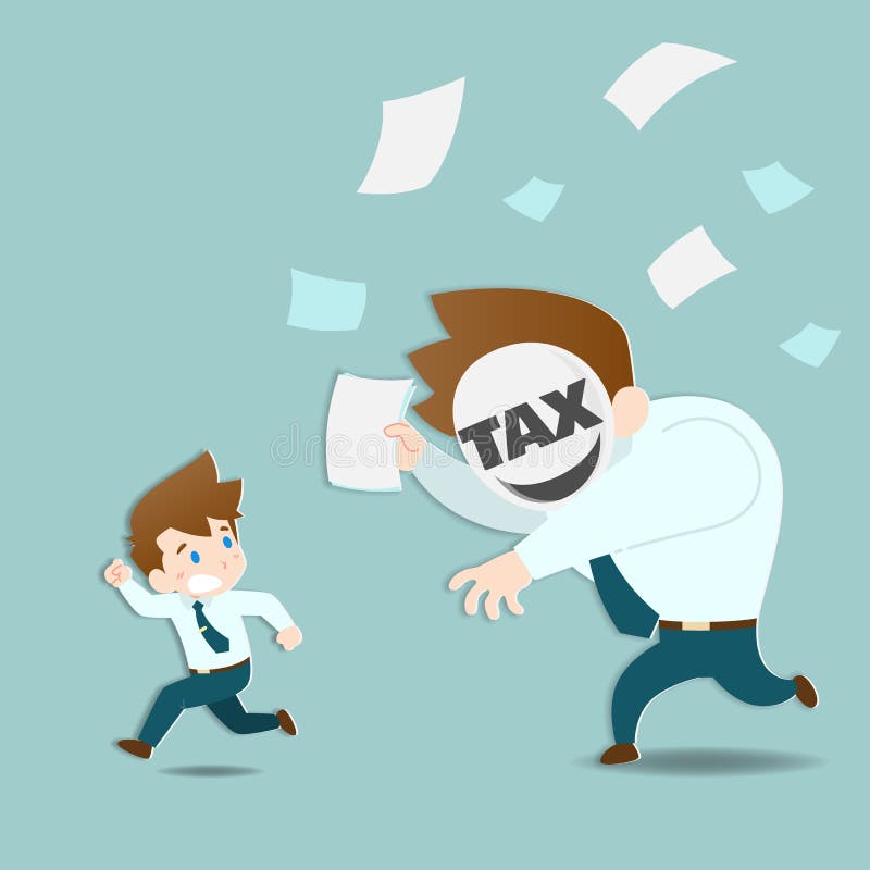 Les hommes d'affaires sont effray?s et fonctionnement ? partir de l'imp?t ?norme qui chassent tr?s rapidement illustration stock Les hommes d'affaires sont effray?s et fonctionnement ? partir de l'imp?t ?norme qui chassent tr?s rapidement illustration stock