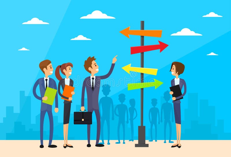 Les hommes d'affaires tenant le signe choisissent la manière de direction illustration de vecteur Les hommes d'affaires tenant le signe choisissent la manière de direction illustration de vecteur