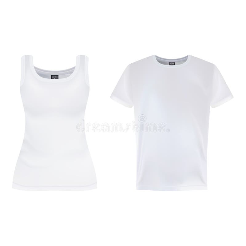 Les hommes s et le T-shirt court blanc de douille des femmes s conçoivent des calibres d'isolement sur un fond blanc Illustration illustration stock Les hommes s et le T-shirt court blanc de douille des femmes s conçoivent des calibres d'isolement sur un fond blanc Illustration illustration stock