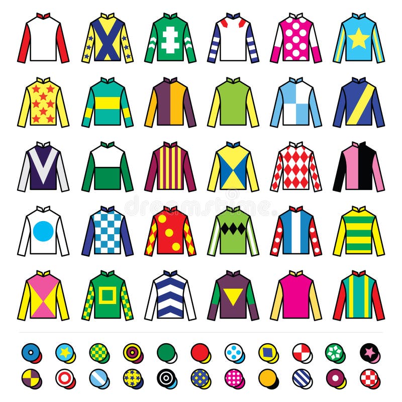 Les icônes de vecteur ont placé - des conceptions uniformes de jockey de course de chevaux d'isolement sur le blanc illustration libre de droits Les icônes de vecteur ont placé - des conceptions uniformes de jockey de course de chevaux d'isolement sur le blanc illustration libre de droits