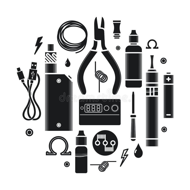 Les icônes de vecteur ont placé le service de Vape illustration de vecteur Les icônes de vecteur ont placé le service de Vape illustration de vecteur