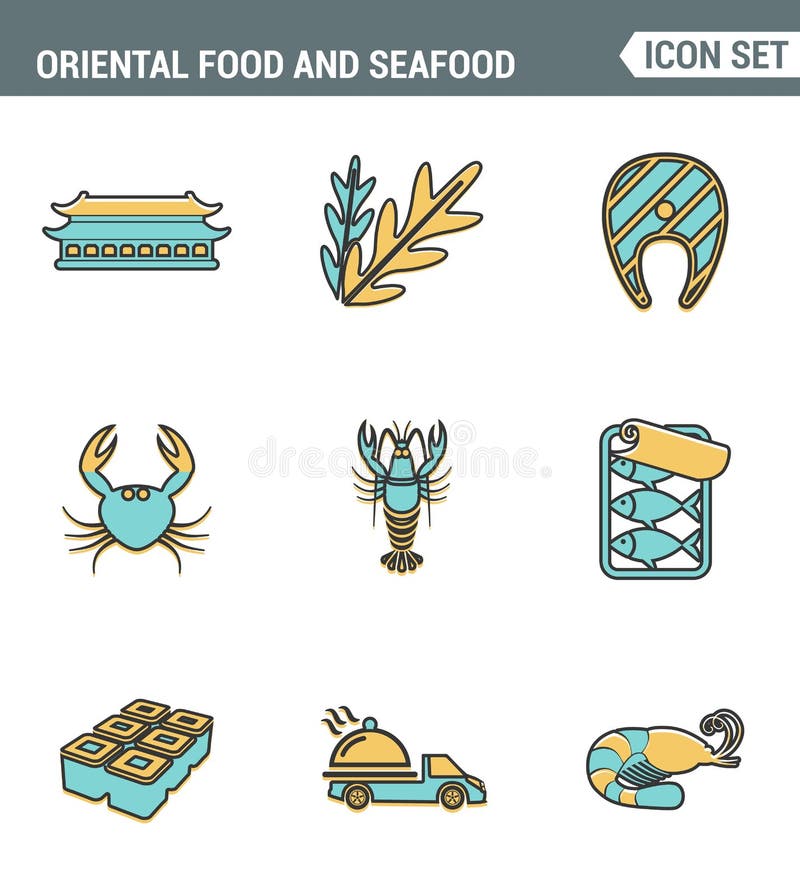 Les icônes rayent la qualité de la meilleure qualité réglée du petit pain de sushi oriental de nourriture et de fruits de mer fai illustration stock Les icônes rayent la qualité de la meilleure qualité réglée du petit pain de sushi oriental de nourriture et de fruits de mer fai illustration stock