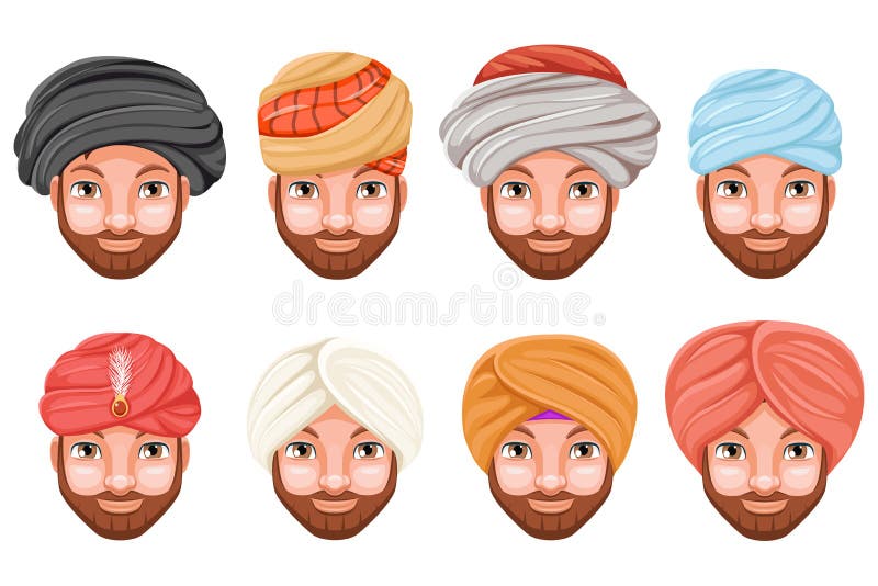 Les icônes d'isolement par chapeau mignon bédouin sikh indien arabe de tête d'homme de sultan de culture de coiffe de turban de m illustration de vecteur Les icônes d'isolement par chapeau mignon bédouin sikh indien arabe de tête d'homme de sultan de culture de coiffe de turban de m illustration de vecteur