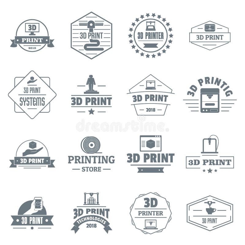 3d printing logo icons set. Simple illustration of 16 3d printing logo vector icons for web. 3d printing logo icons set. Simple illustration of 16 3d printing logo vector icons for web