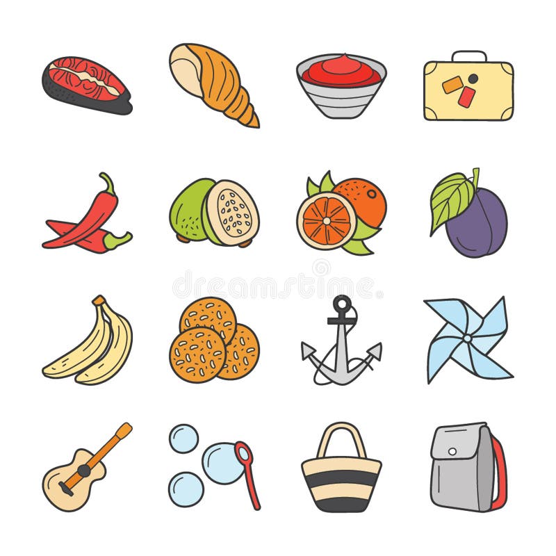 Les icônes de pique-nique et de voyage empaquettent illustration stock Les icônes de pique-nique et de voyage empaquettent illustration stock