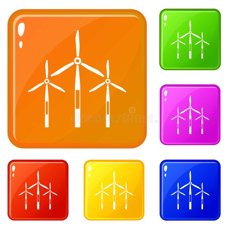 Les icônes de turbines de générateur de vent ont placé la couleur de vecteur illustration de vecteur Les icônes de turbines de générateur de vent ont placé la couleur de vecteur illustration de vecteur
